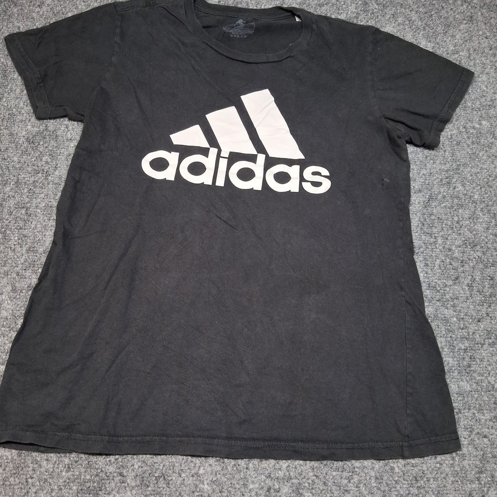 Adidas Women Black Amplifier Tee Graphic Logo Short Sleeve T-Shirt Size M